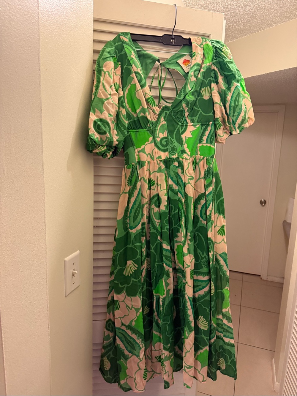 Farm Rio Women's Floral Dress Xs Midi Anthropologie Tropical Green